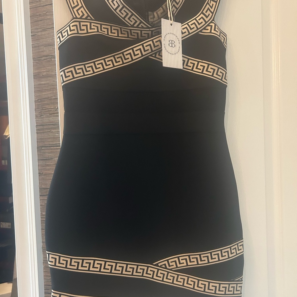 Chic Black and Gold Geometric Mini Dress
